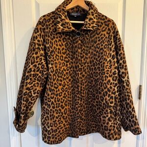 Jones New York Leopard Print Jacket Wool Blend Women 1X Button Up Collard Pocket